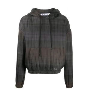 Off-White Brown Pleated Hoodie Pull-Over Plisse Sweater